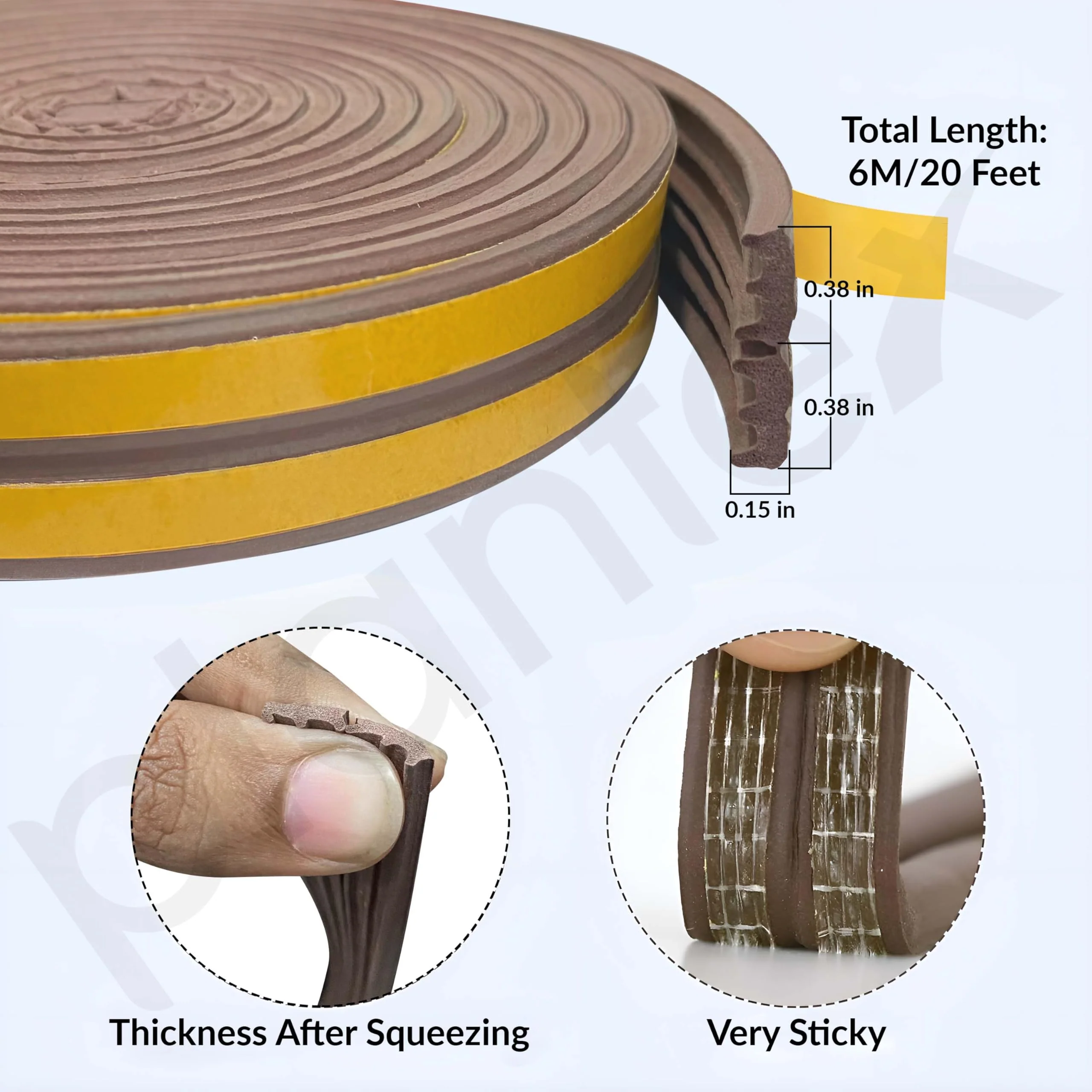 Plantex Window Seal Tape for Perimeter/Door Strip/DIY 3M Self Adhesive/Soundproof & Weatherproof Strip - Pack of 3 (E Shape, 18Feet, Brown) - Image 2