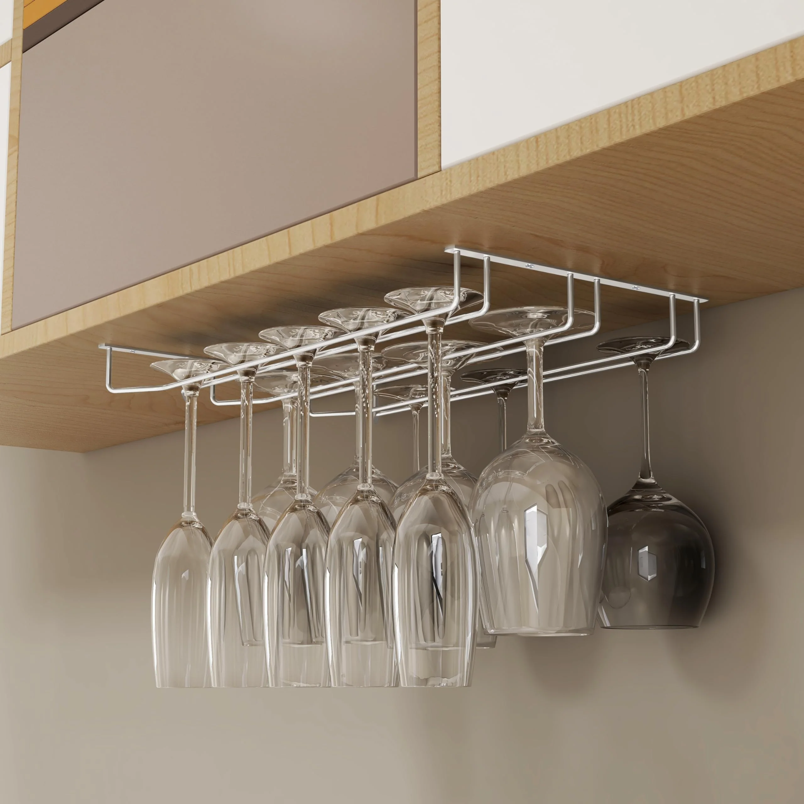 Plantex Wine Glass Rack/Holder Upside Down Glass Hanging Organizer/Glass Hanging Stand For Pubs/Kitchen/Bars (L20 X W13 Inches - Triple Line), Hanging Shelves - Image 2