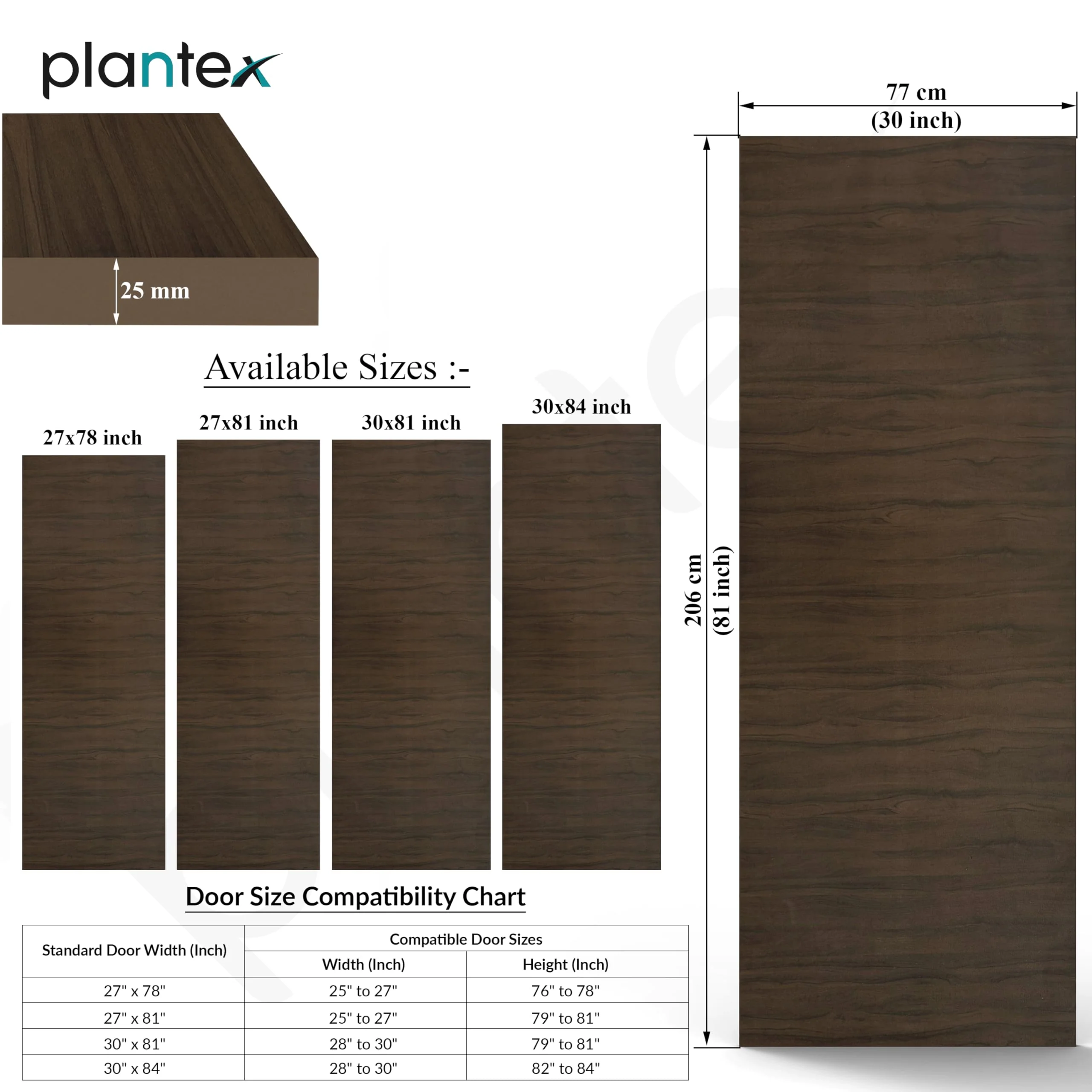 Plantex Wpc Doors For Bathroom (25 mm - Thickness)/Bathroom Door/2.5X6.75 Feet Wooden Finished Door For Home/Balcony/Office/Kitchen, Density-600 (30X81 inch, 21.5 Kg- Charcoal Oak), Brown - Image 4
