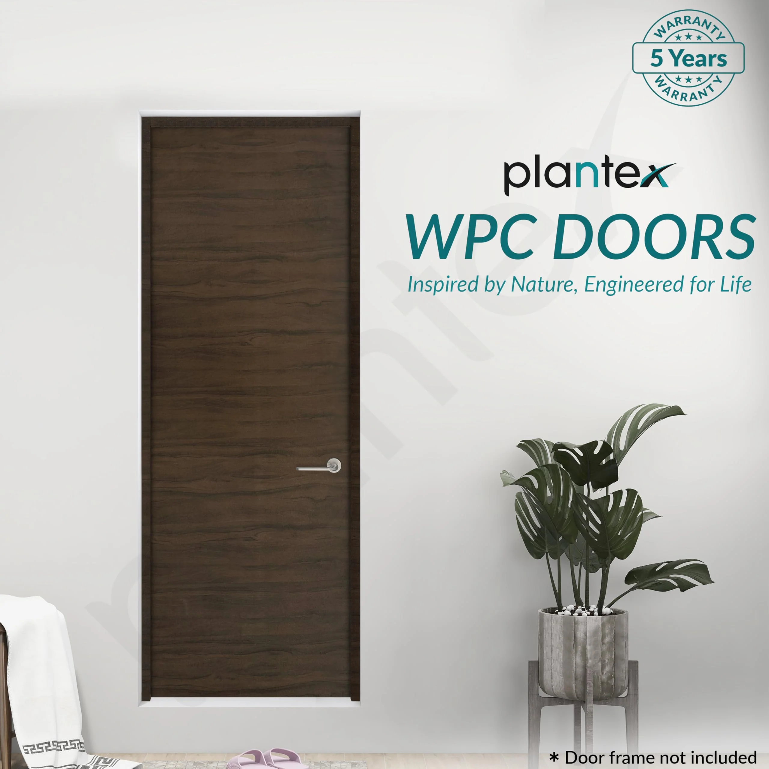 Plantex Wpc Doors For Bathroom (25 mm - Thickness)/Bathroom Door/2.5X6.75 Feet Wooden Finished Door For Home/Balcony/Office/Kitchen, Density-600 (30X81 inch, 21.5 Kg- Charcoal Oak), Brown - Image 5