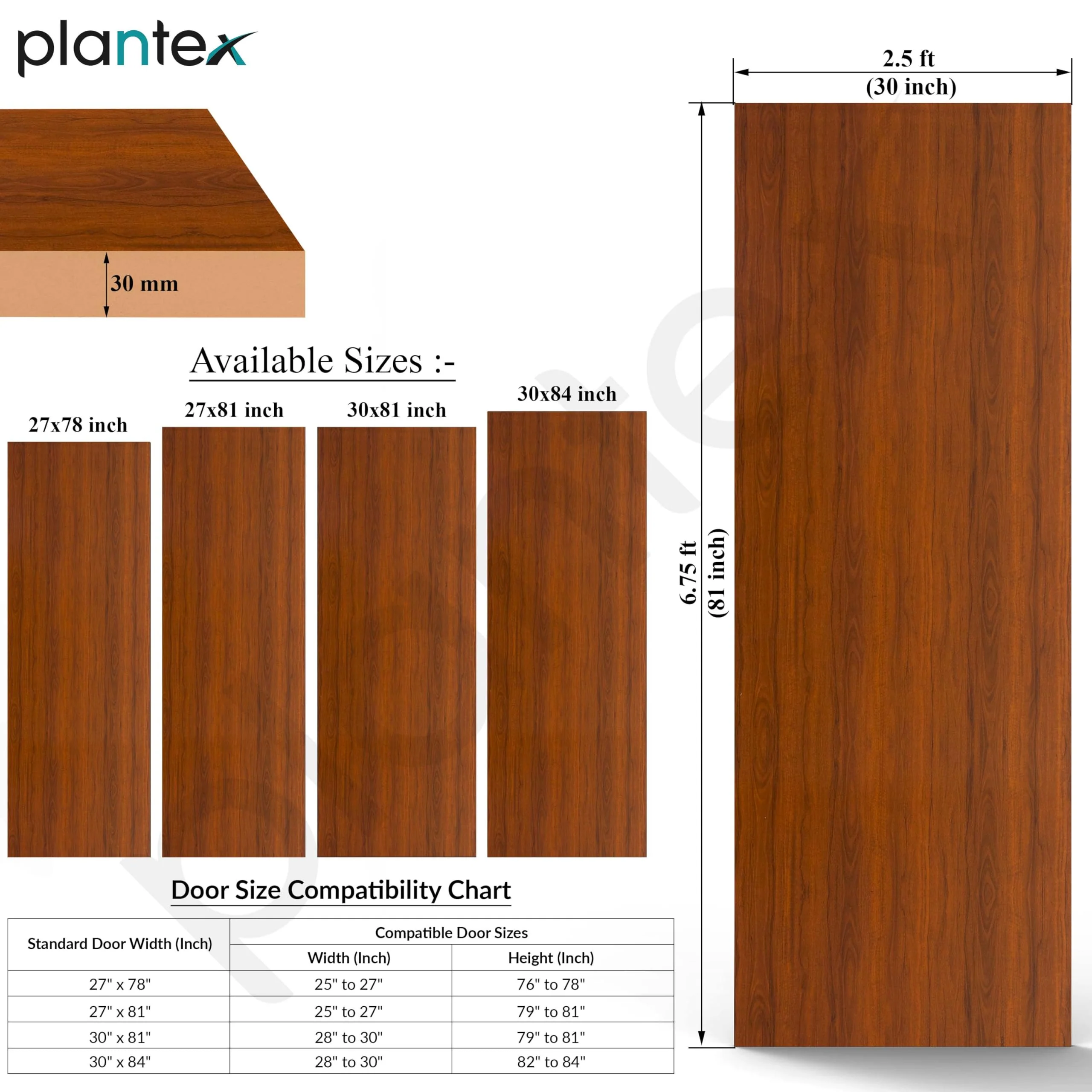 Plantex Wpc Doors For Bathroom (30 mm - Thickness)/Water And Termite Proof/2.5X6.75 Feet Wooden Finished Door For Home/Balcony/Office/Kitchen, Density-600 (30X81 inch, 24 Kg- Classic Wooden), Brown - Image 4