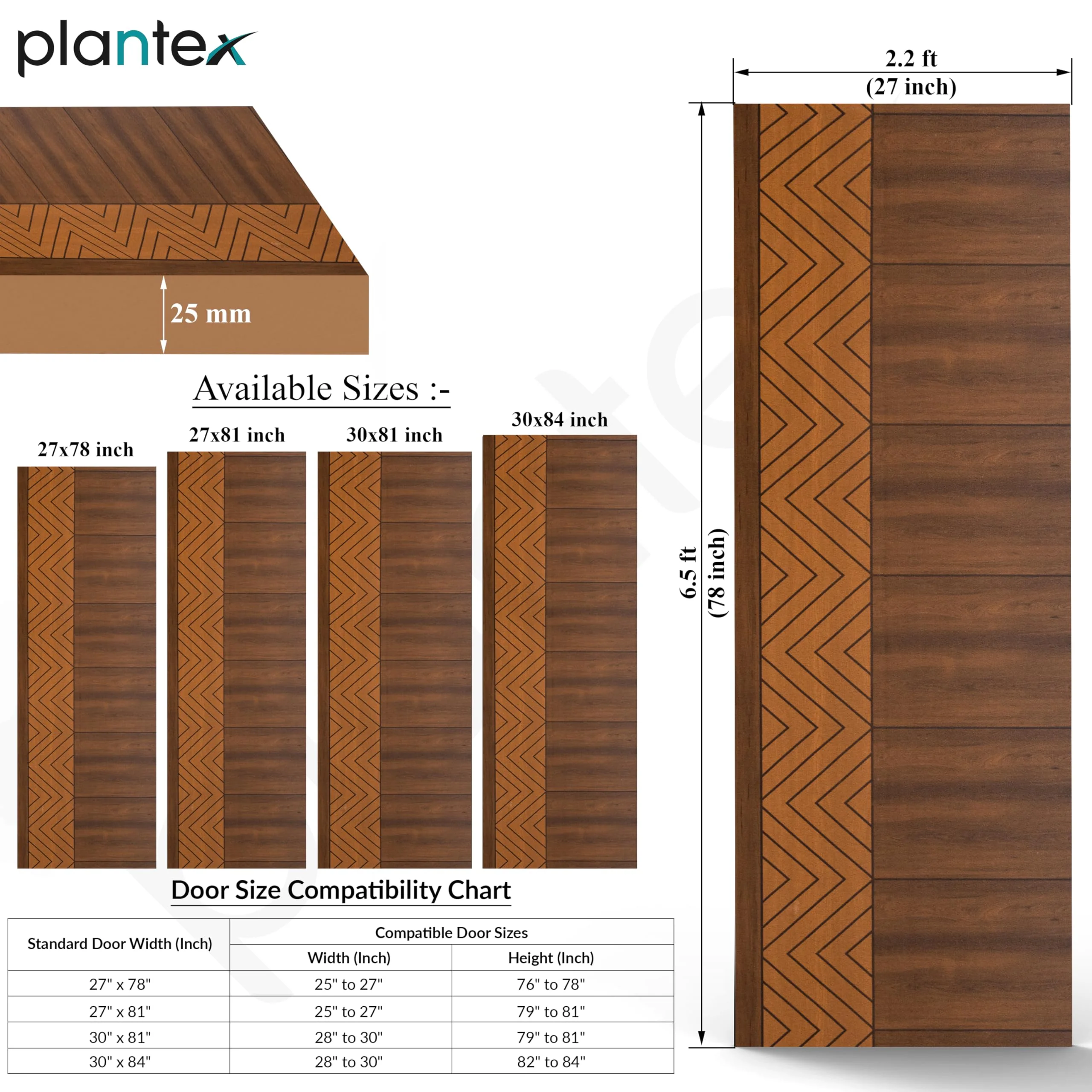 Plantex Wpc Doors For Home (25 mm - Thickness)/Waterproof Bathroom Door/2.25X6.5 Feet Wooden Finished Door For Office/Balcony/Kitchen, Density-600 (27X78 inch, 19.5 Kg- Ember Pattern), Brown - Image 4