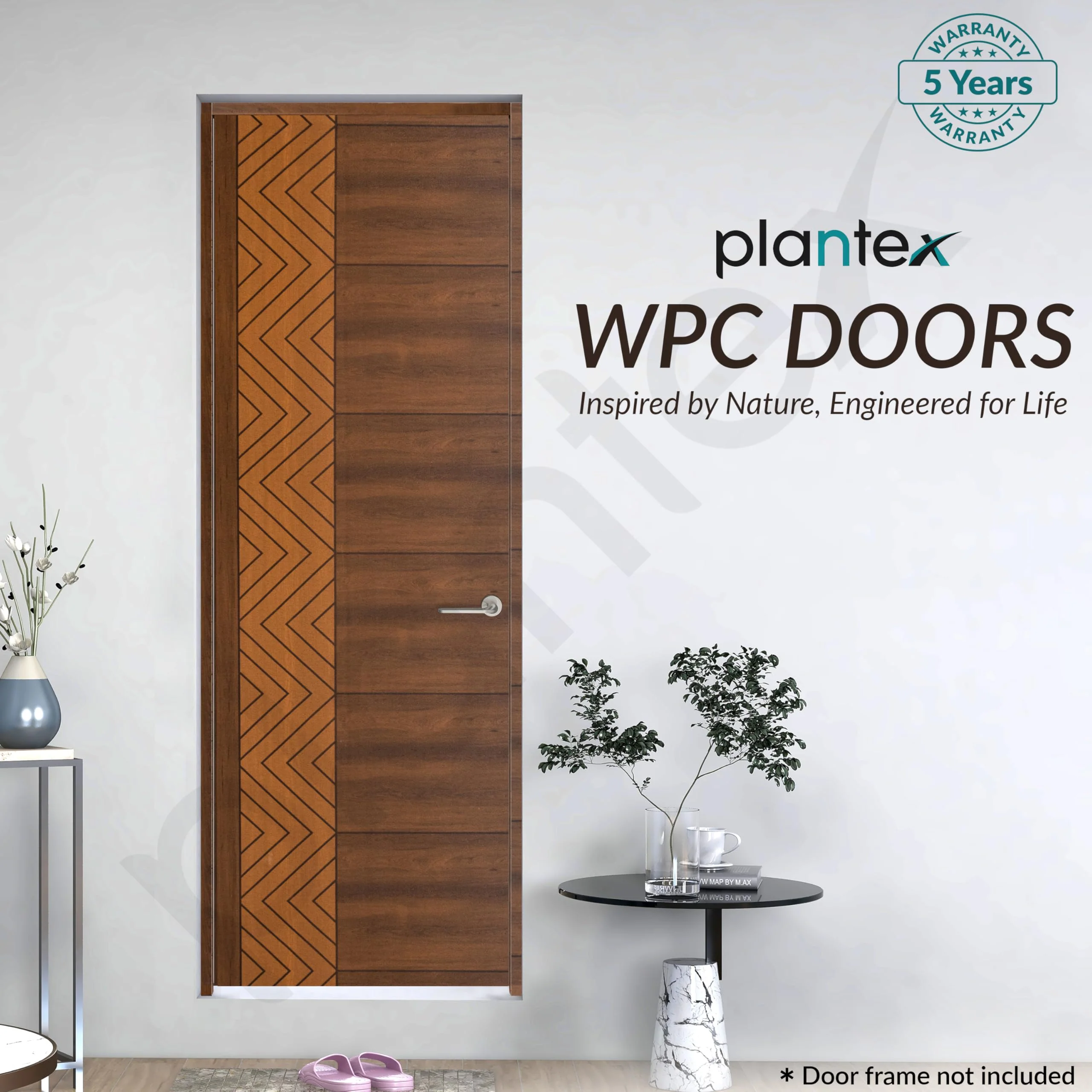 Plantex Wpc Doors For Home (25 mm - Thickness)/Waterproof Bathroom Door/2.25X6.5 Feet Wooden Finished Door For Office/Balcony/Kitchen, Density-600 (27X78 inch, 19.5 Kg- Ember Pattern), Brown - Image 5