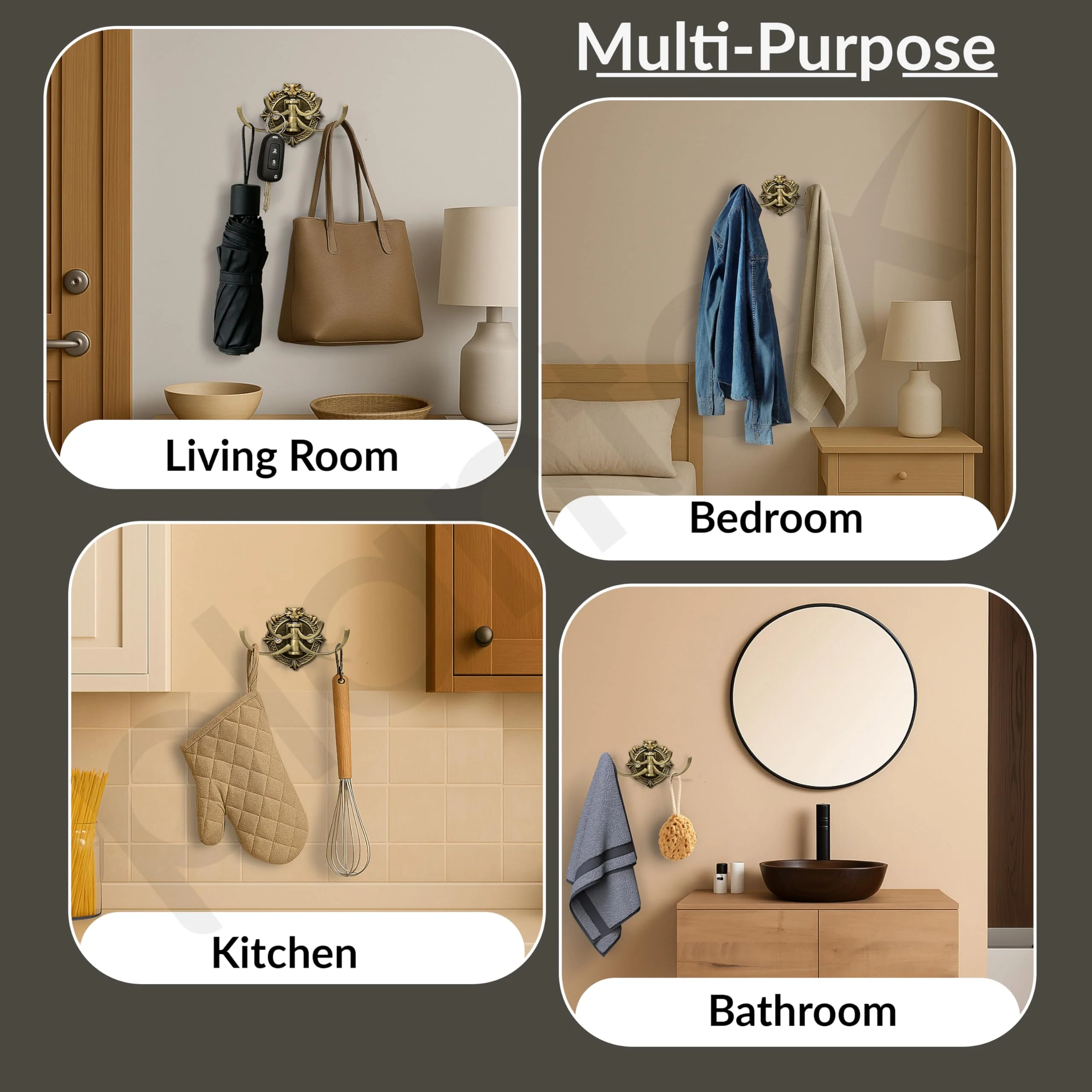 Plantex Zinc Alloy, Antique Robe Hook, Cloth-Towel Hanger Bathroom Accessories (Brass, Lion) - Image 5
