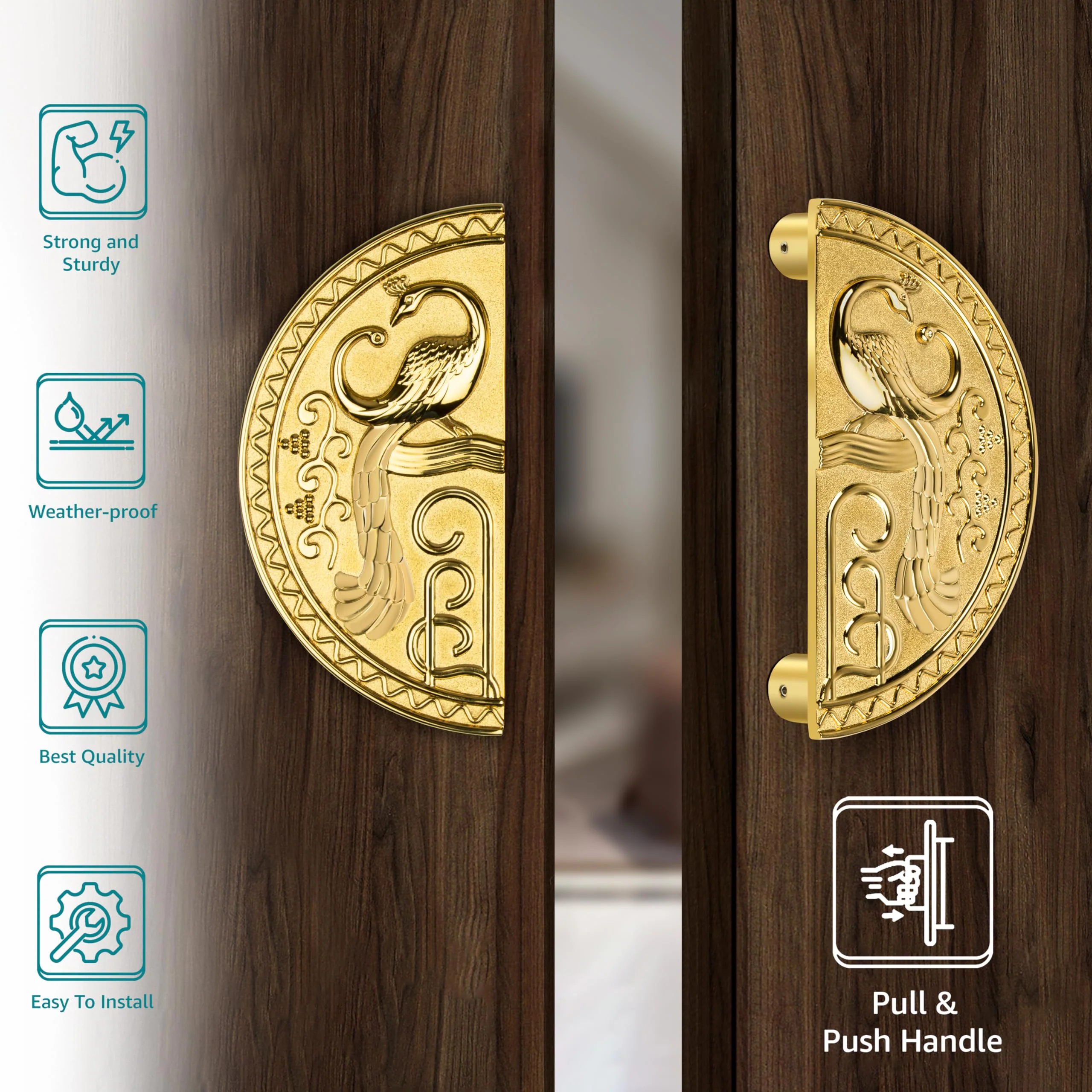 Plantex Zinc Heavy Duty Main Door Pull Handle - 8-Inches Round Shape for Glass & Wooden Doors (323 -PVD Gold Finish) - 3 Years Warranty - Image 3